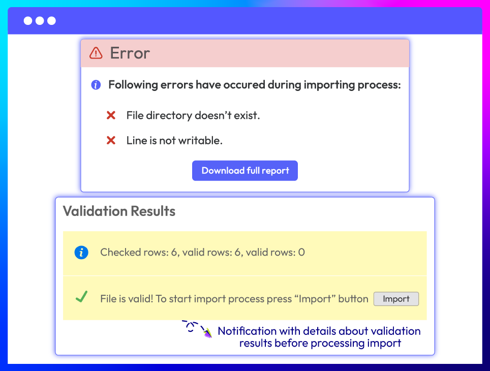 Clear validation and error notification