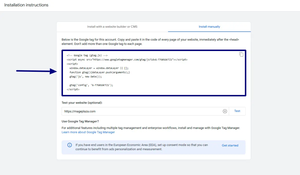 google analytics measurement code