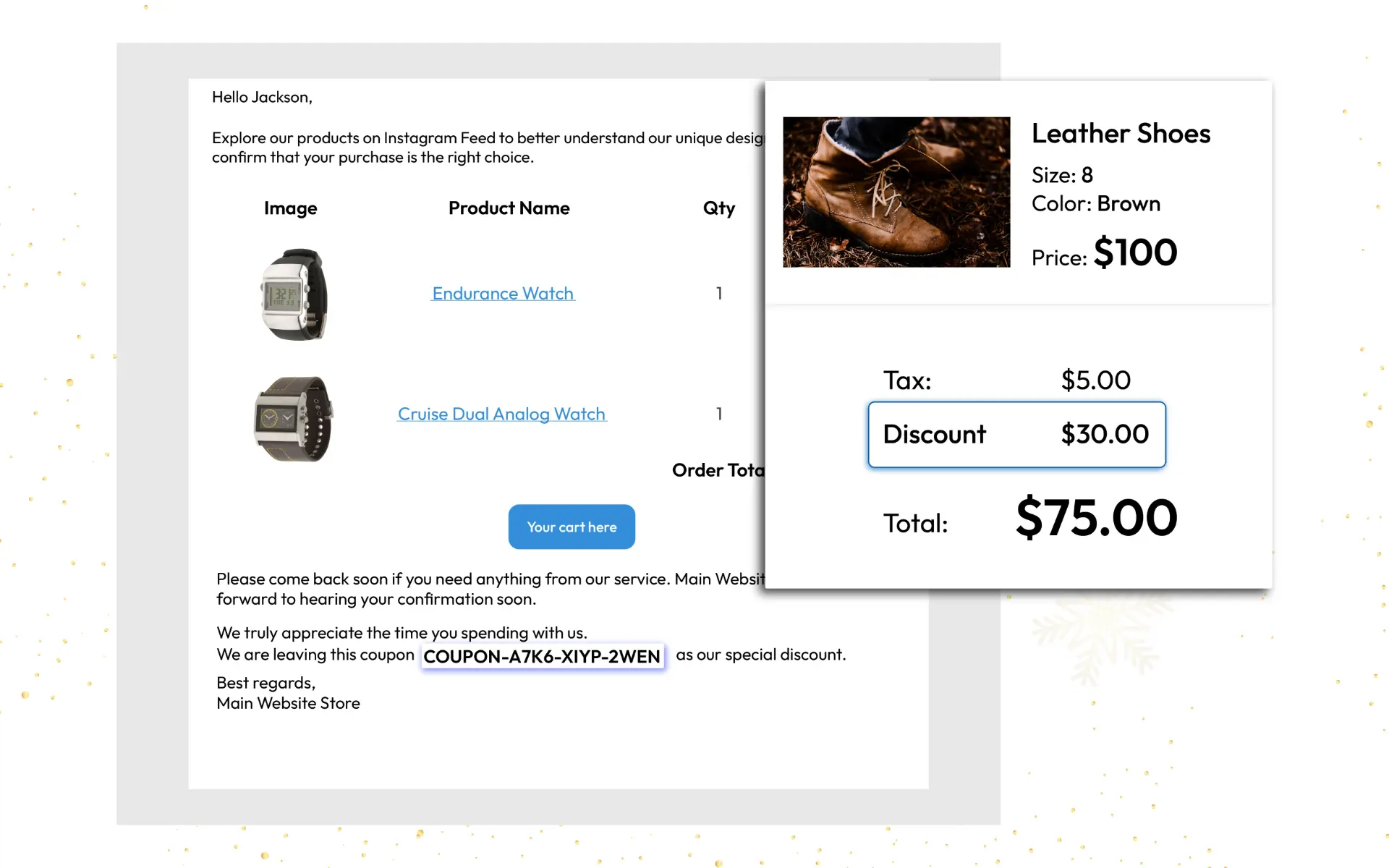 Abandoned cart email example