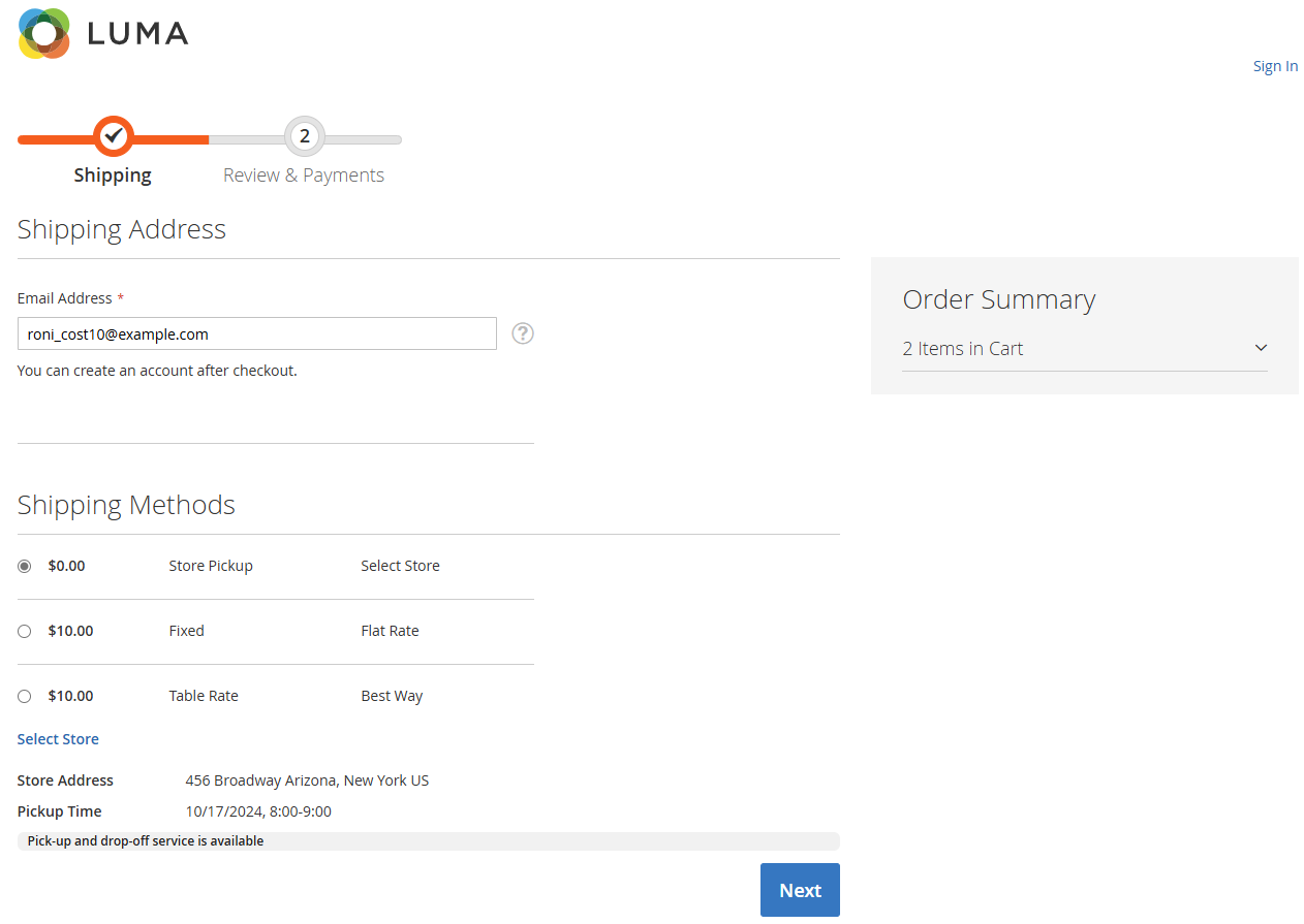 General configuration Store locator