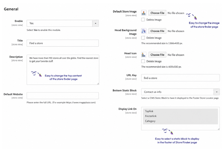 General configuration Store locator
