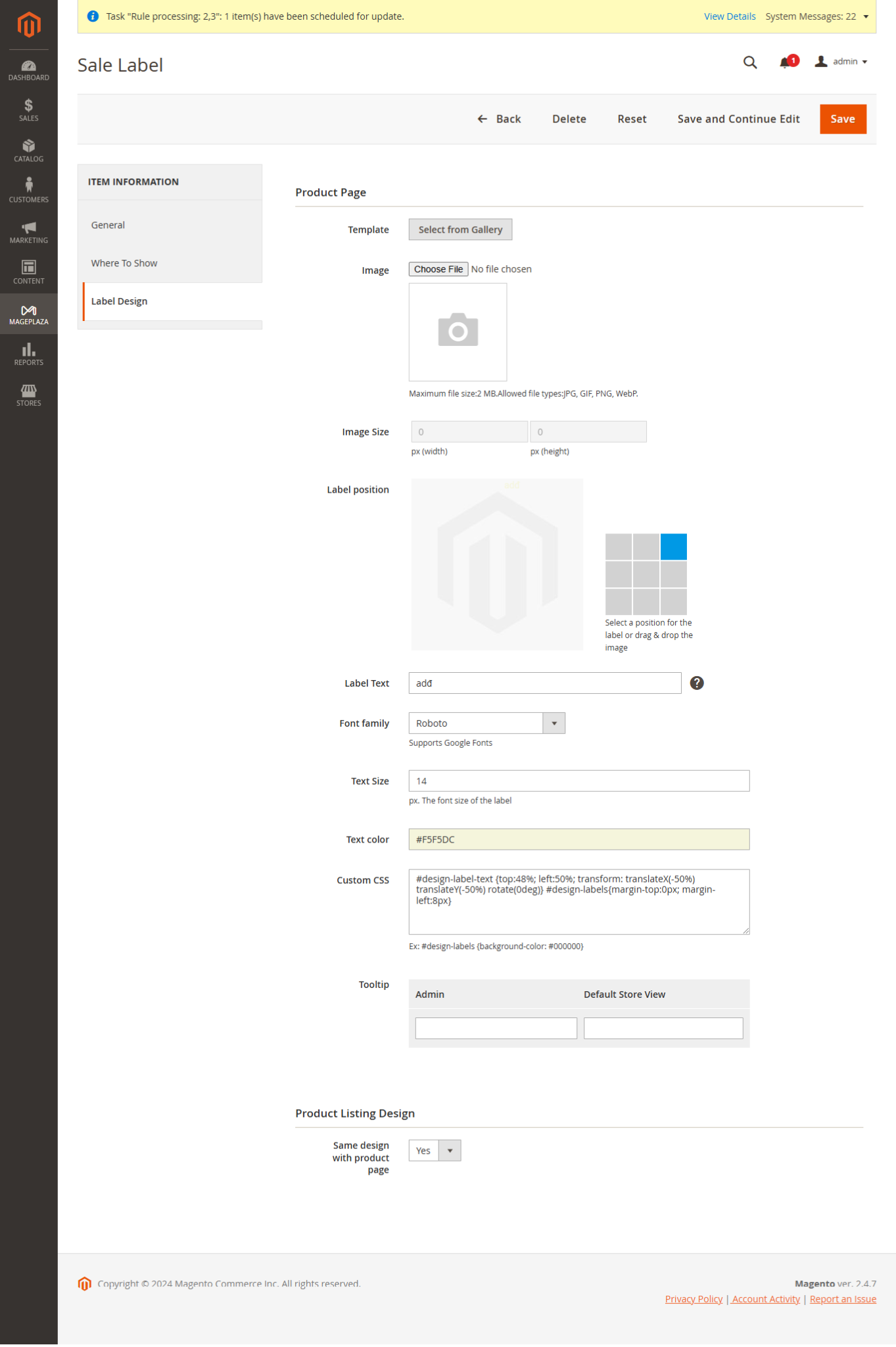 Design the label and image