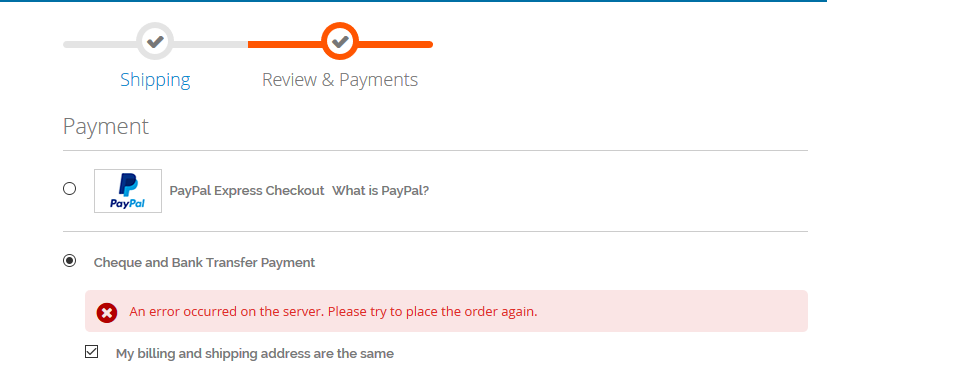 Cannot place an order after clicking Place Order