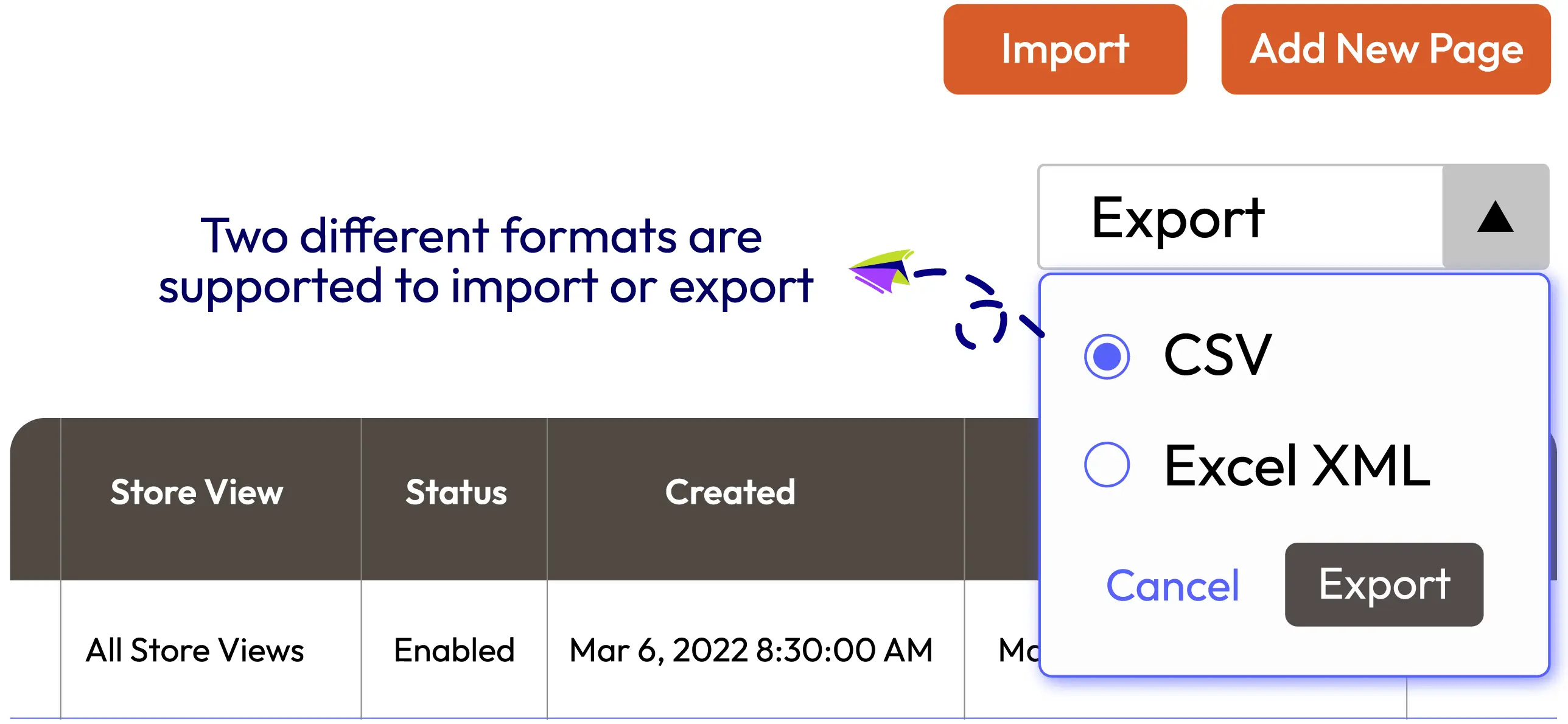 Import Export CMS
