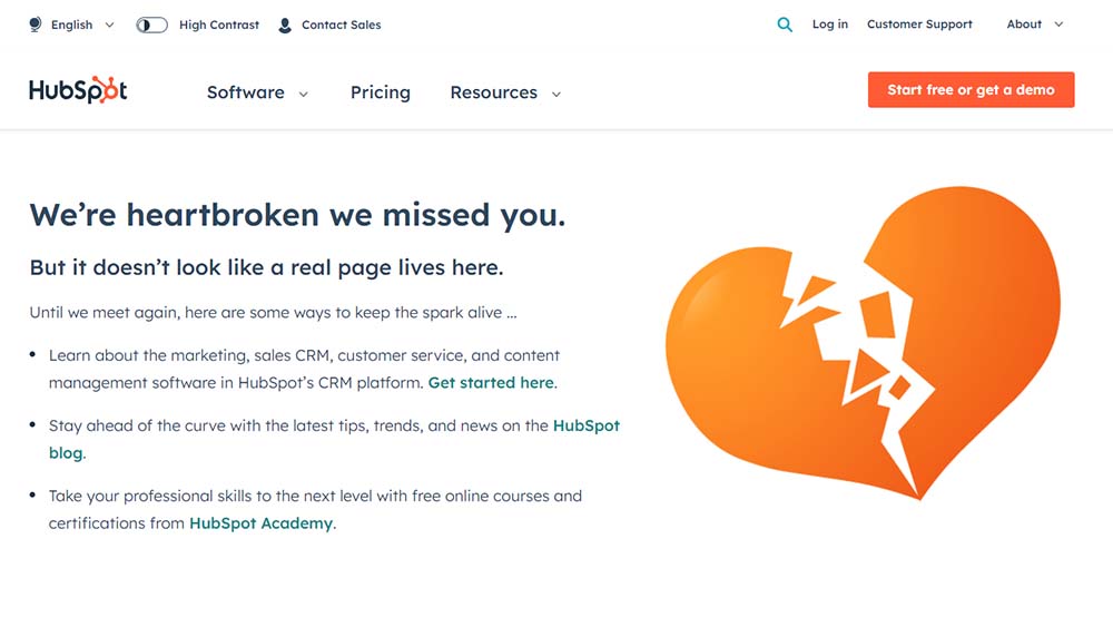 Hubspot 404 Not Found page design