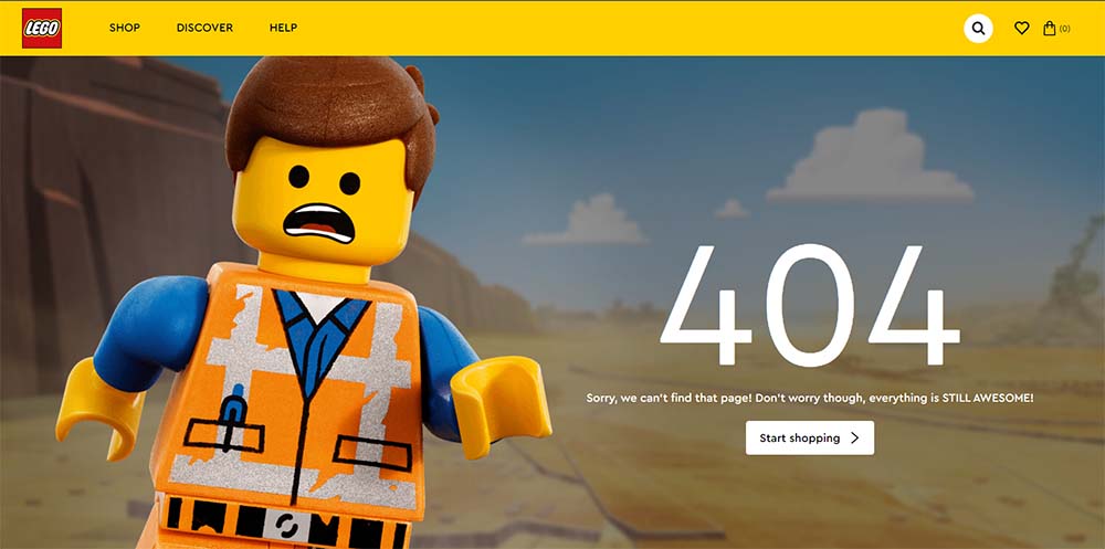Lego 404 Not Found page design