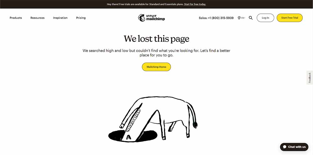Mailchimp’s 404 Not Found page design