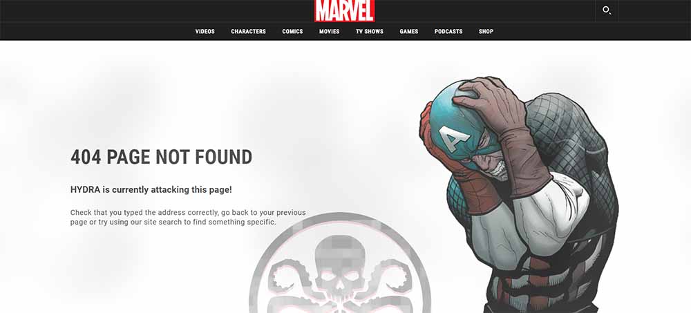 Marvel 404 Not Found page design