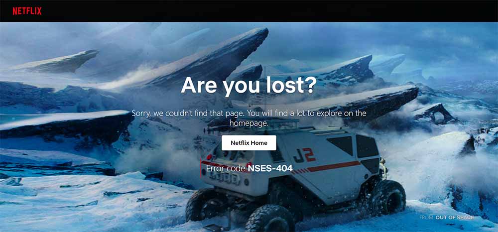 Netflix 404 Not Found page design