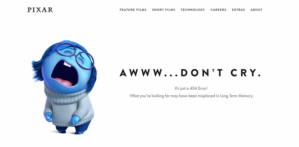 Pixar 404 Not Found page design