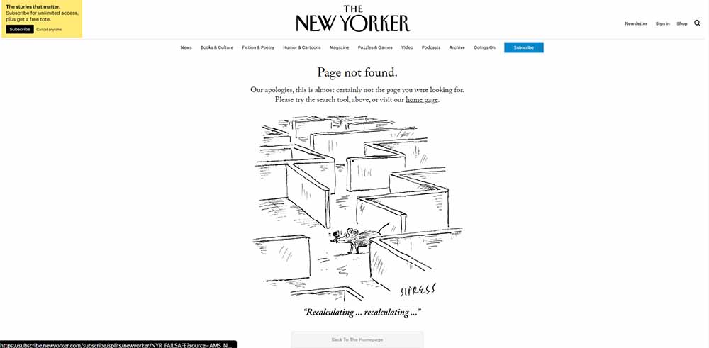 The New Yorker 404 Not Found page design