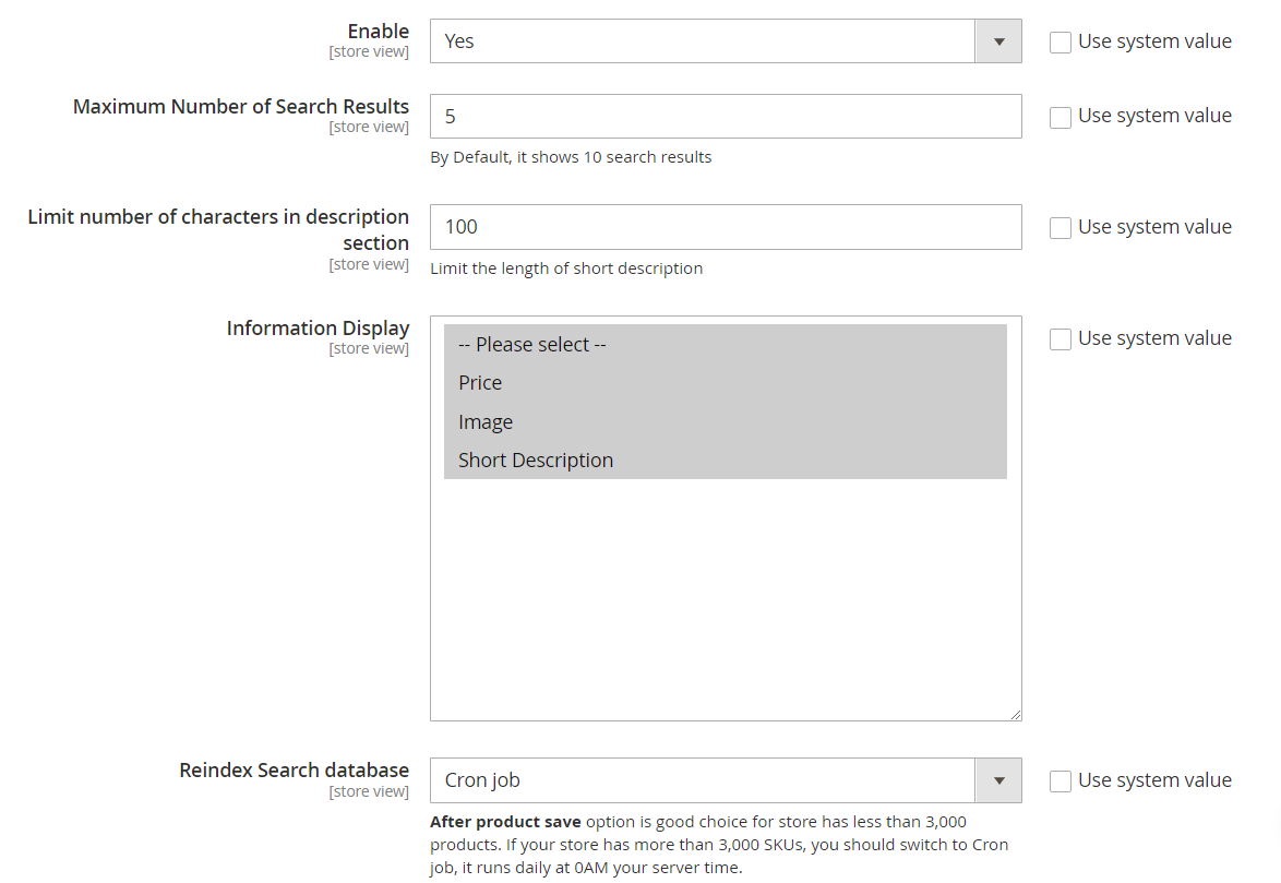 Search by category configuration