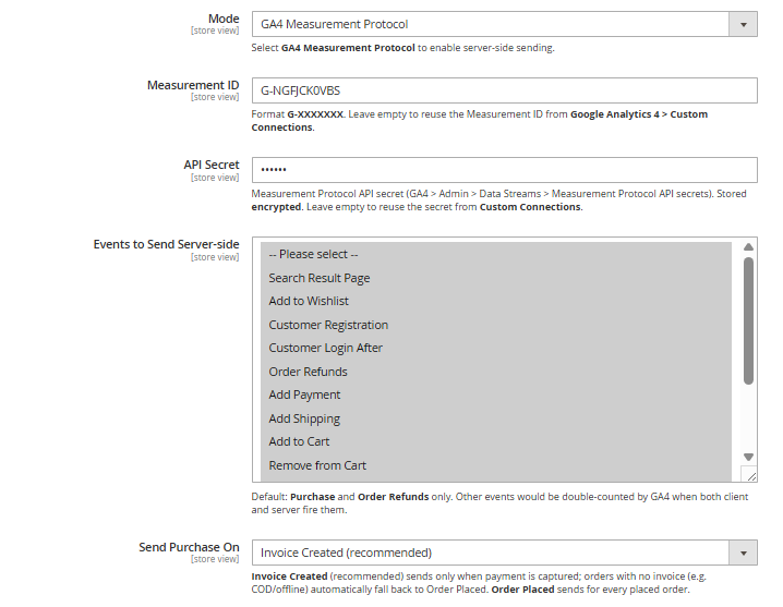 server-side tracking and enter the required GA4