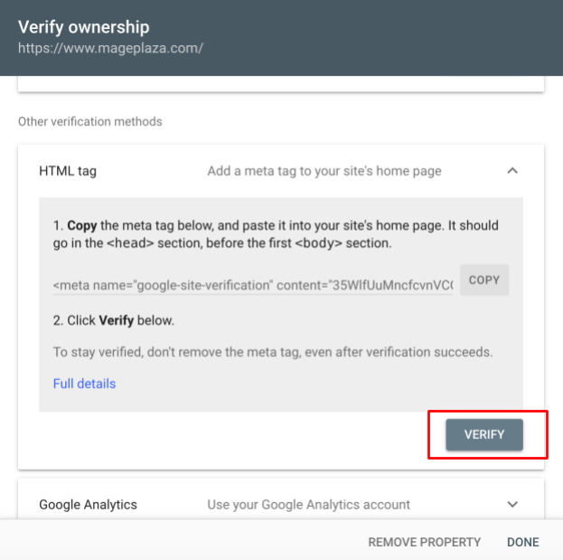 Verify ownership