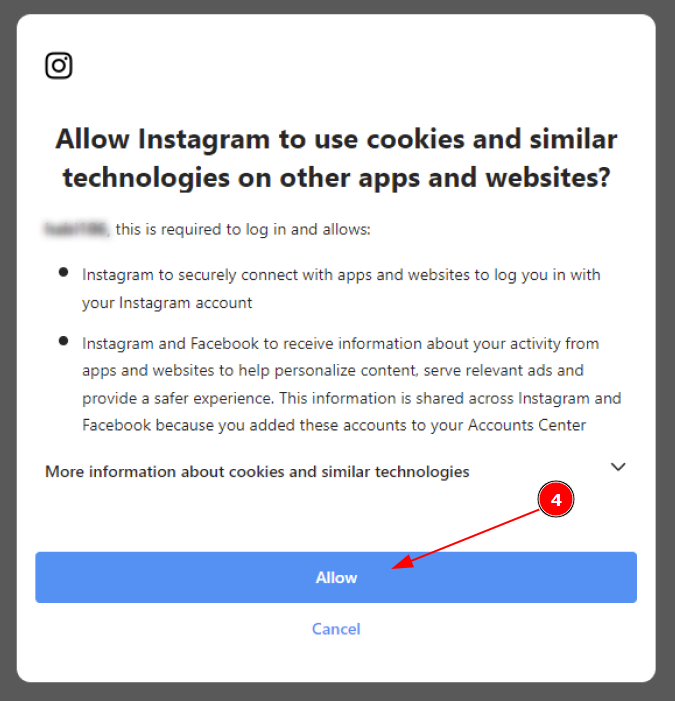 Allow Instagram to use cookies