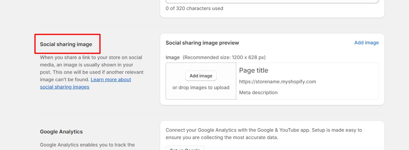 Scroll down to Social sharing image under Preferences