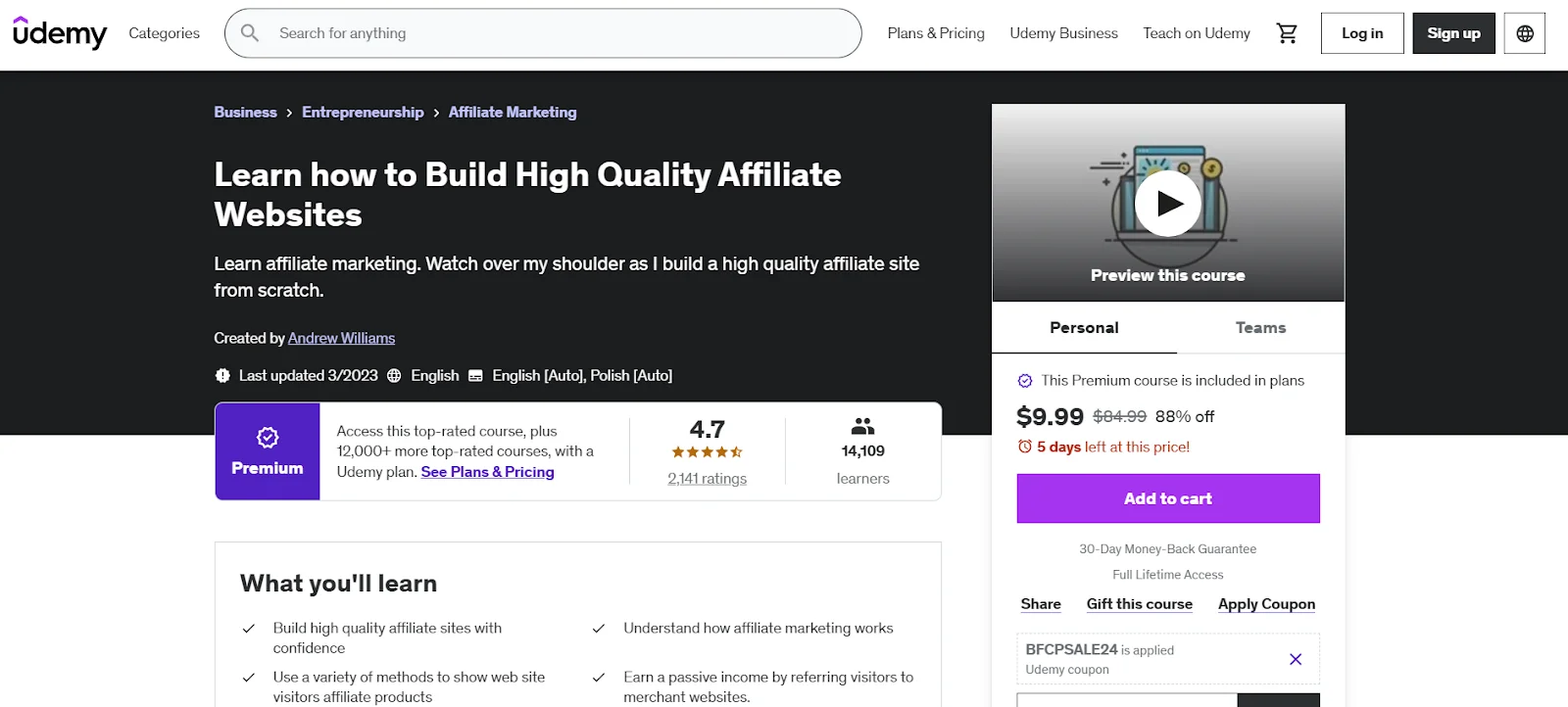 Udemy – Learn how to Build High Quality Affiliate Websites