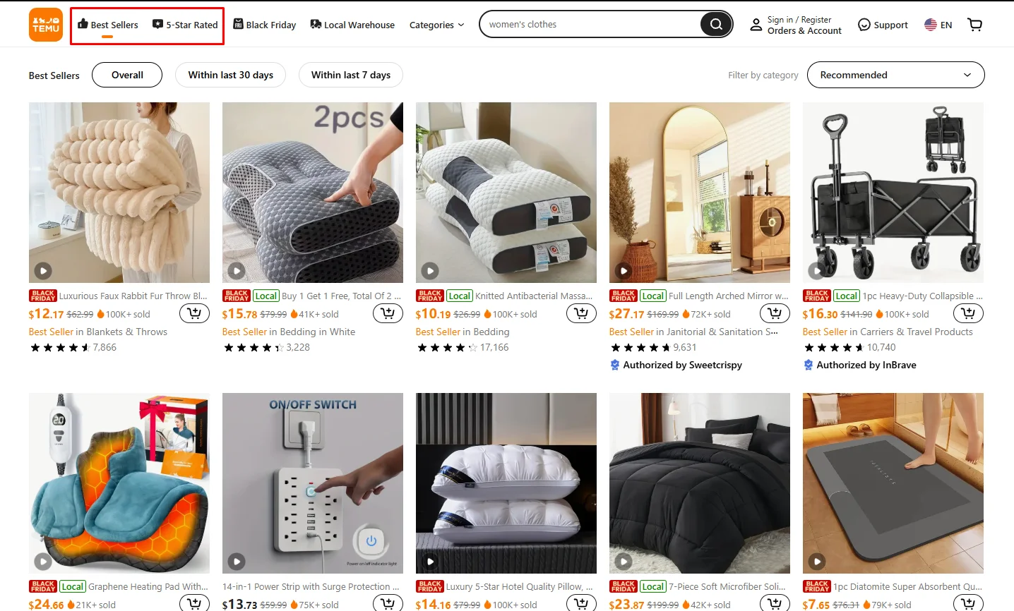 Temu 5-Star-Rated & Best Sellers