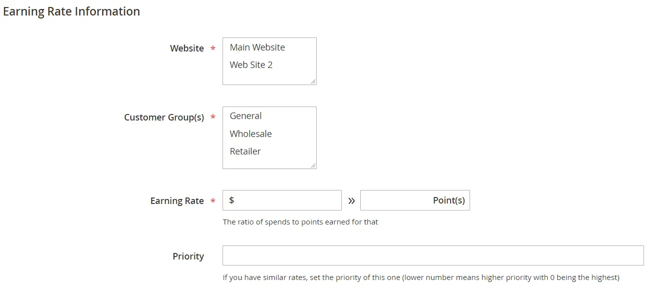 Earning rate configuration