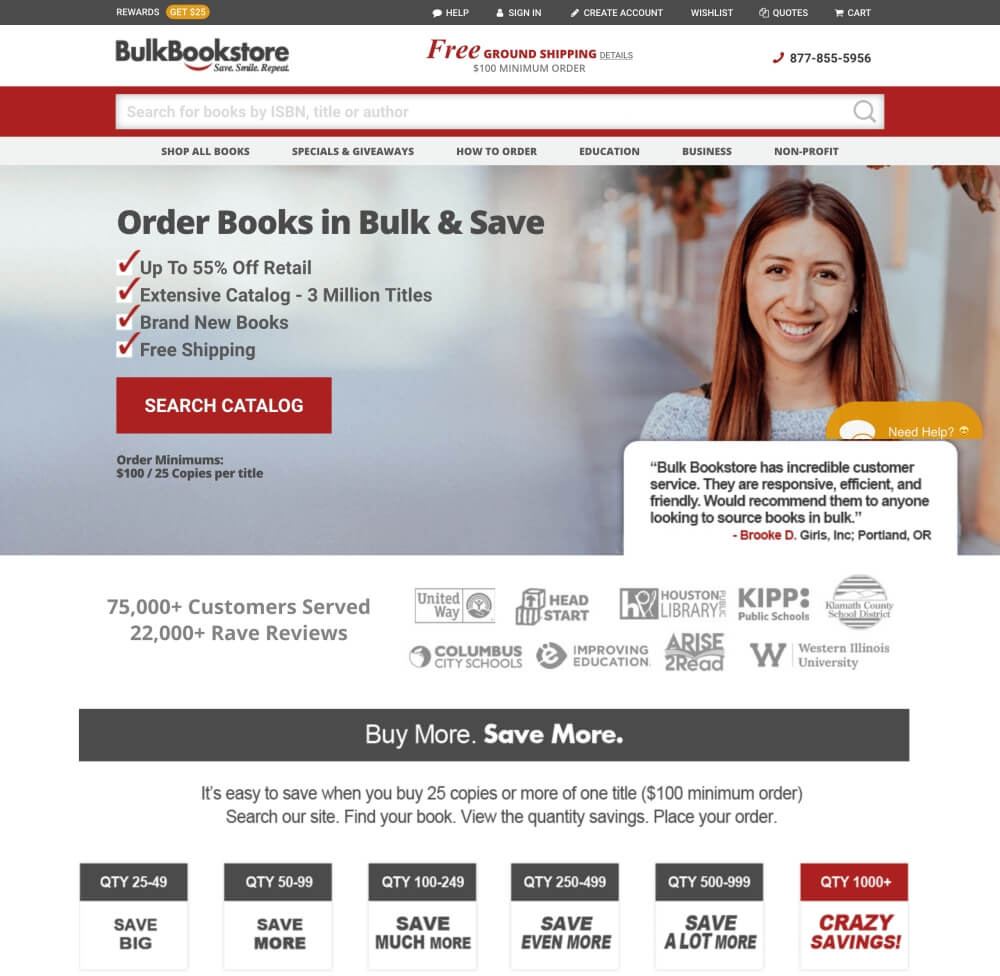 Bulk Bookstore website B2B eCommerce