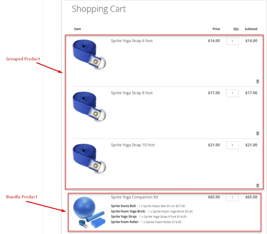 Cart Display Bundle vs Grouped Product in Magento
