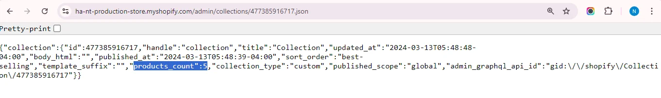 using-json-format-to-check-the-total-products-in-a-collection
