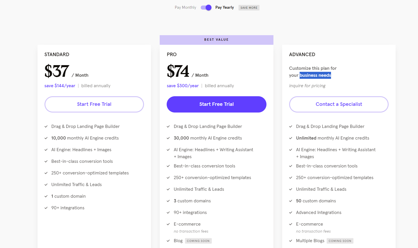 Leadpages Pricing for Annual Paying