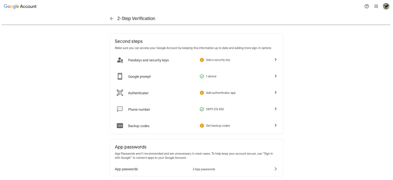 Enable 2-step verification
