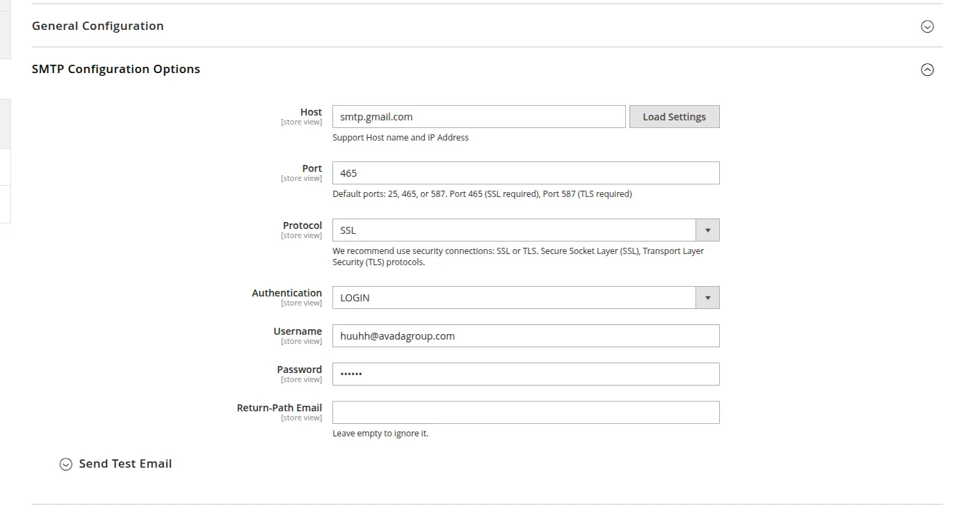 SMTP configuration options