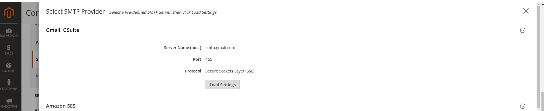 SMTP Gmail Load Settings