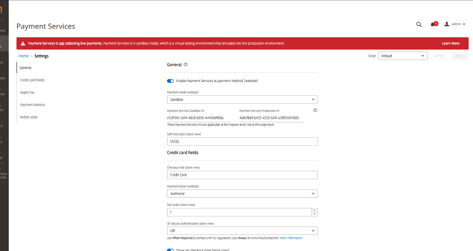 Payment Services General Settings
