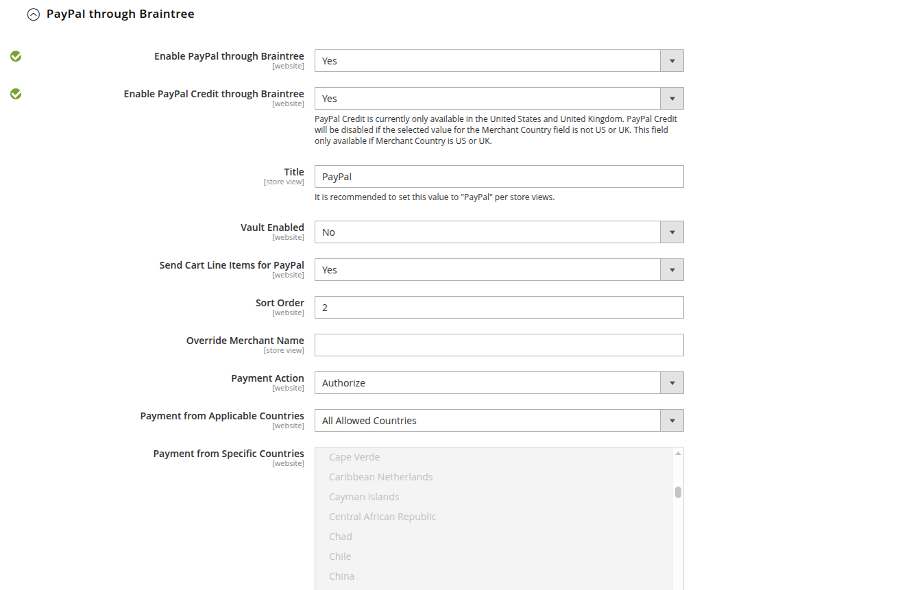 PayPal through Braintree