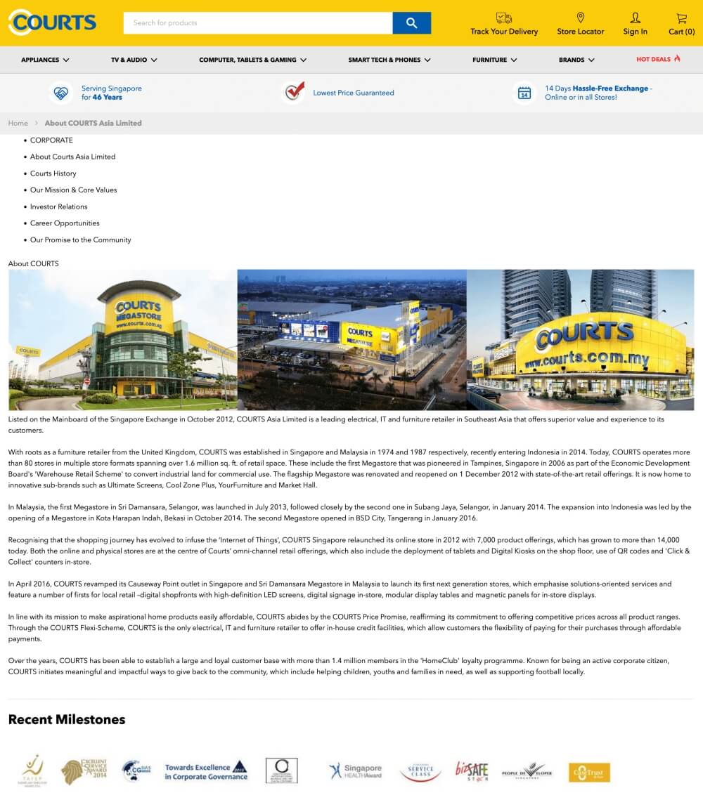 Courts Asia eCommerce website companies