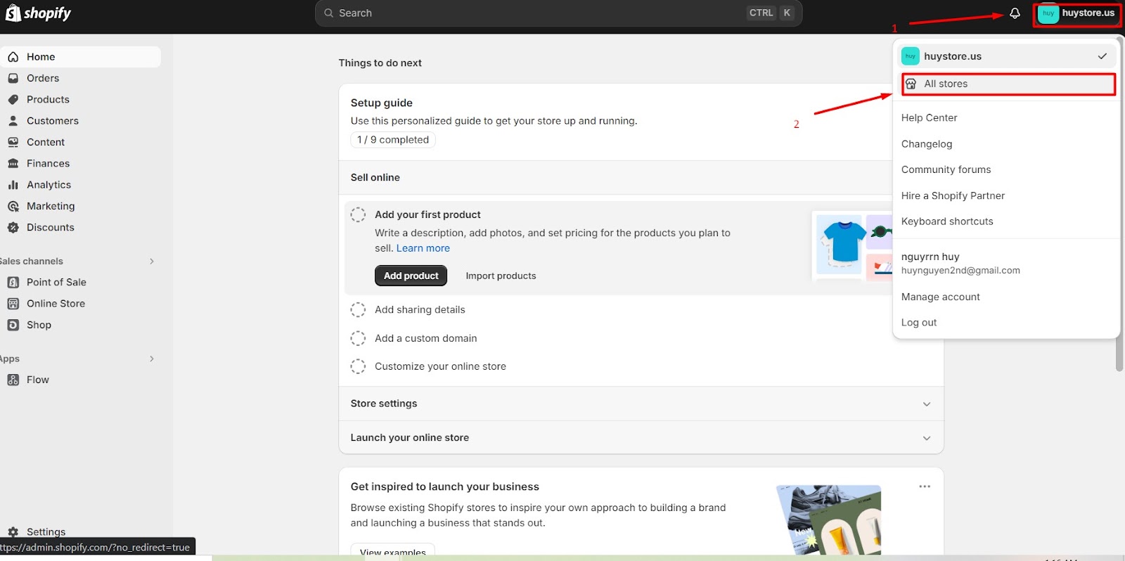 Go to the Shopify organization admin