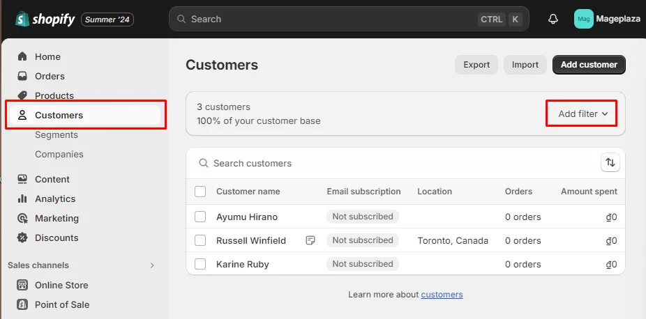 Add filter to create customer group on Shopify 1