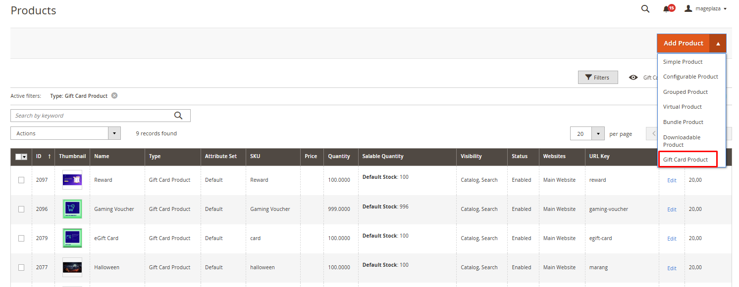 reate the Gift Card Product