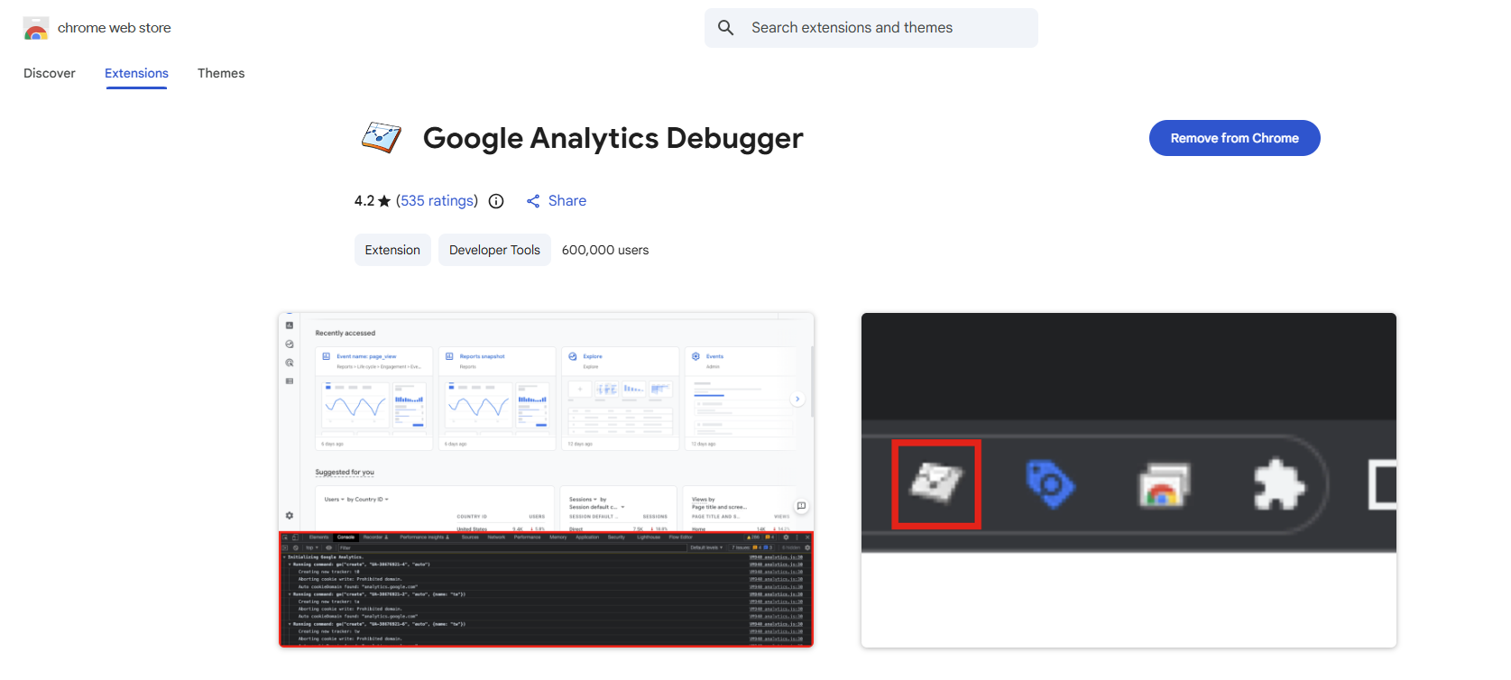 GA debugger extension