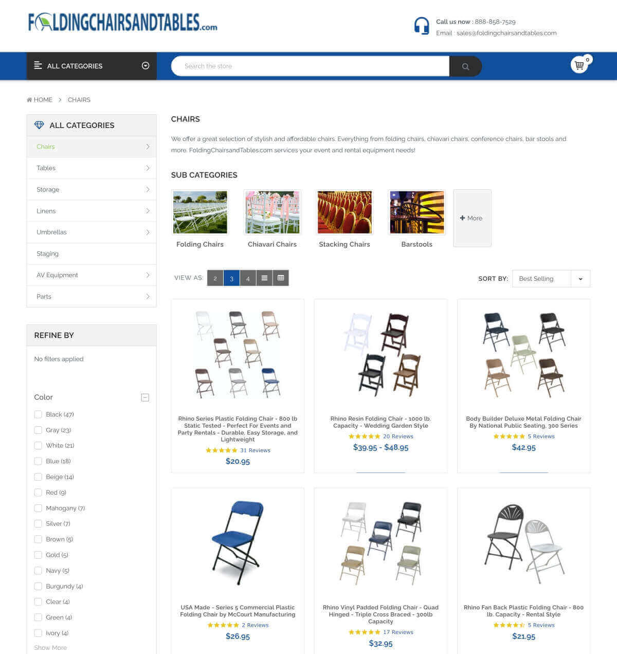 Folding Chairs and Tables website B2B eCommerce companies
