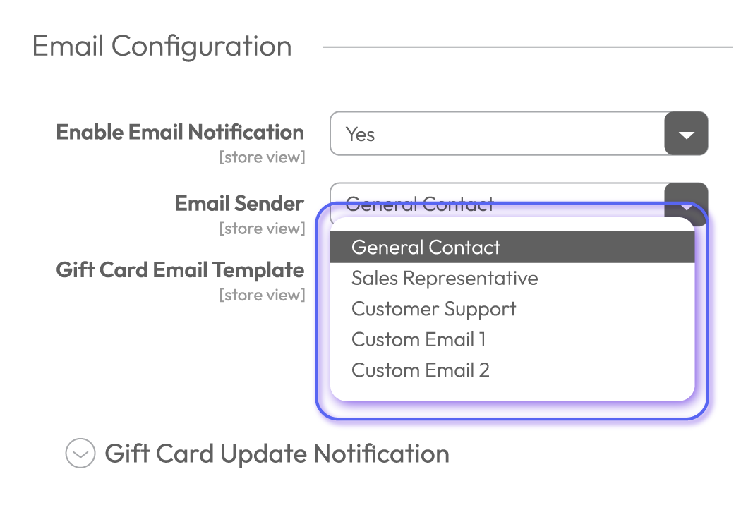 Magento 2 gift card Email Configuration