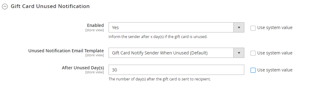 gift card unused notification