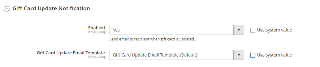 gift card update notification