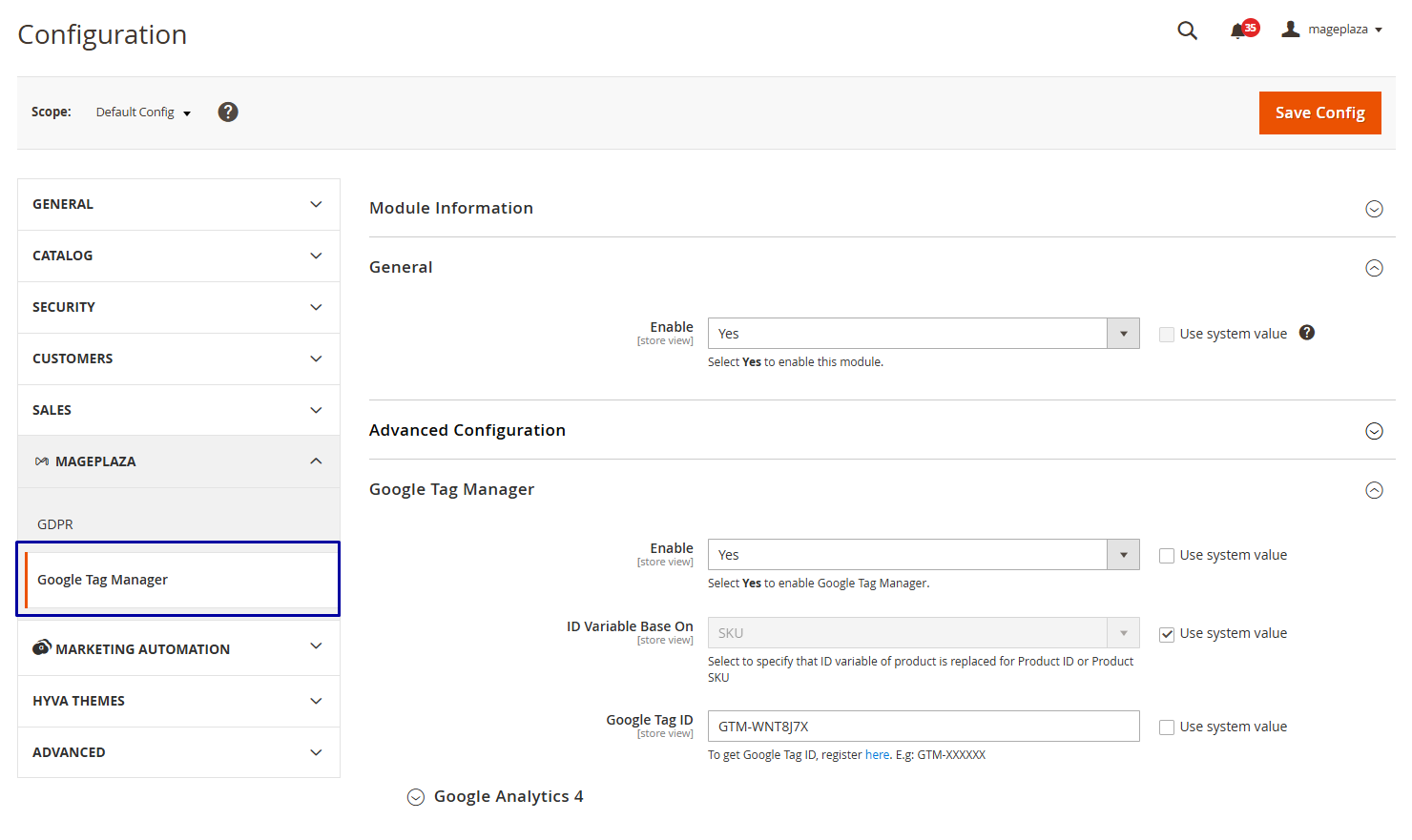 Mageplaza GTM Configuration
