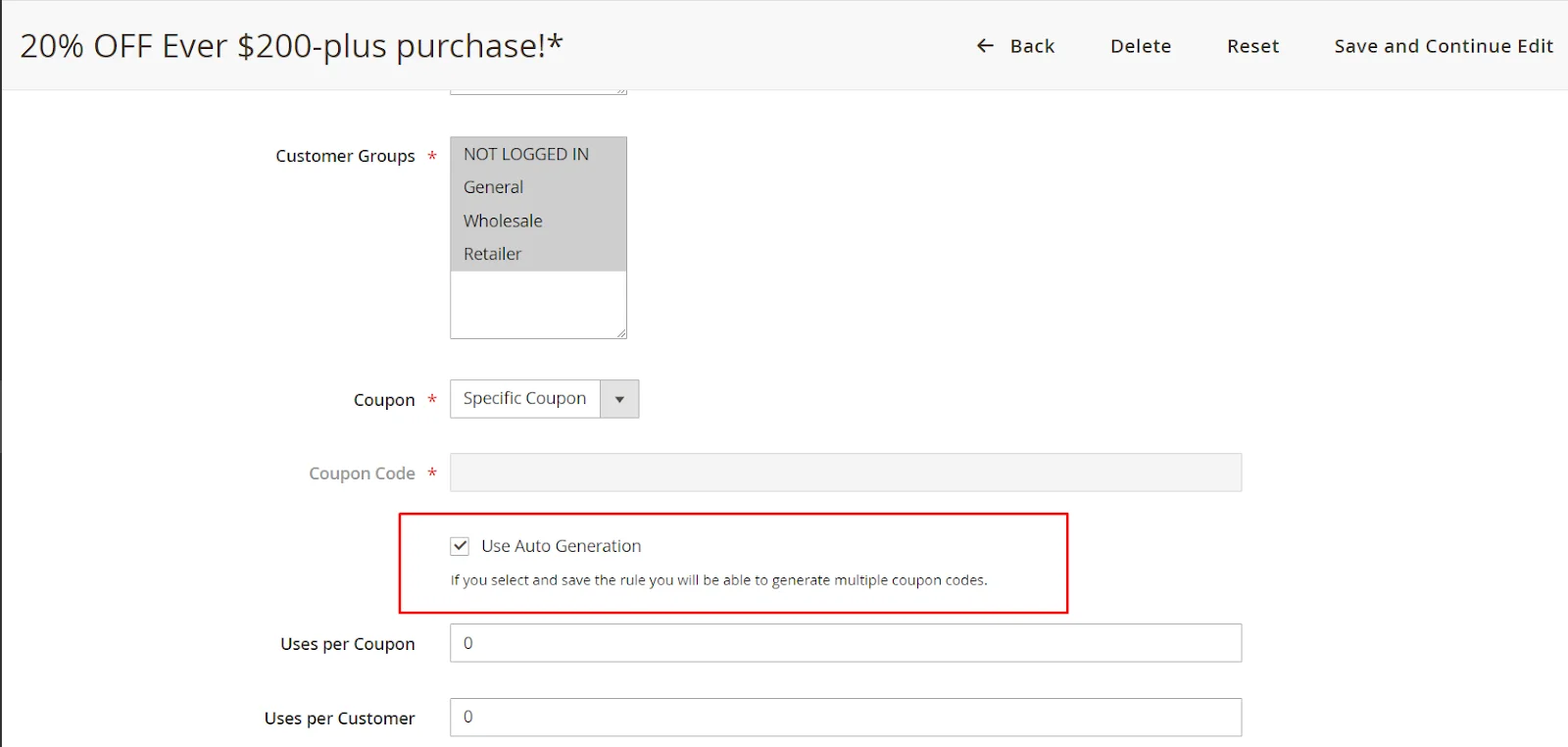 Auto-generate multiple coupon codes