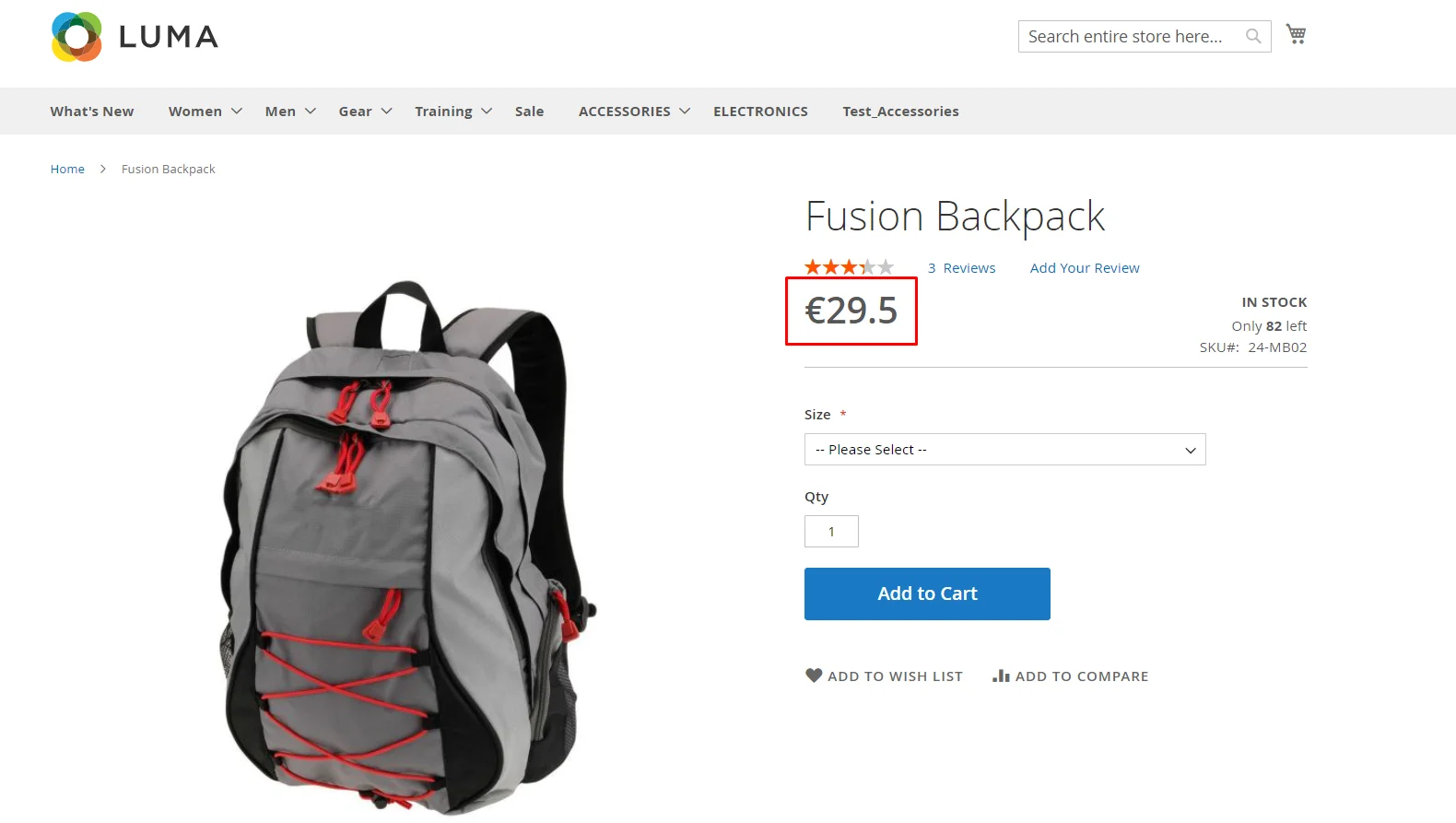 Price display in frontend