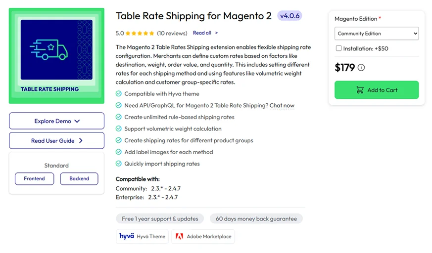 Mageplaza Table Rate Shipping extension