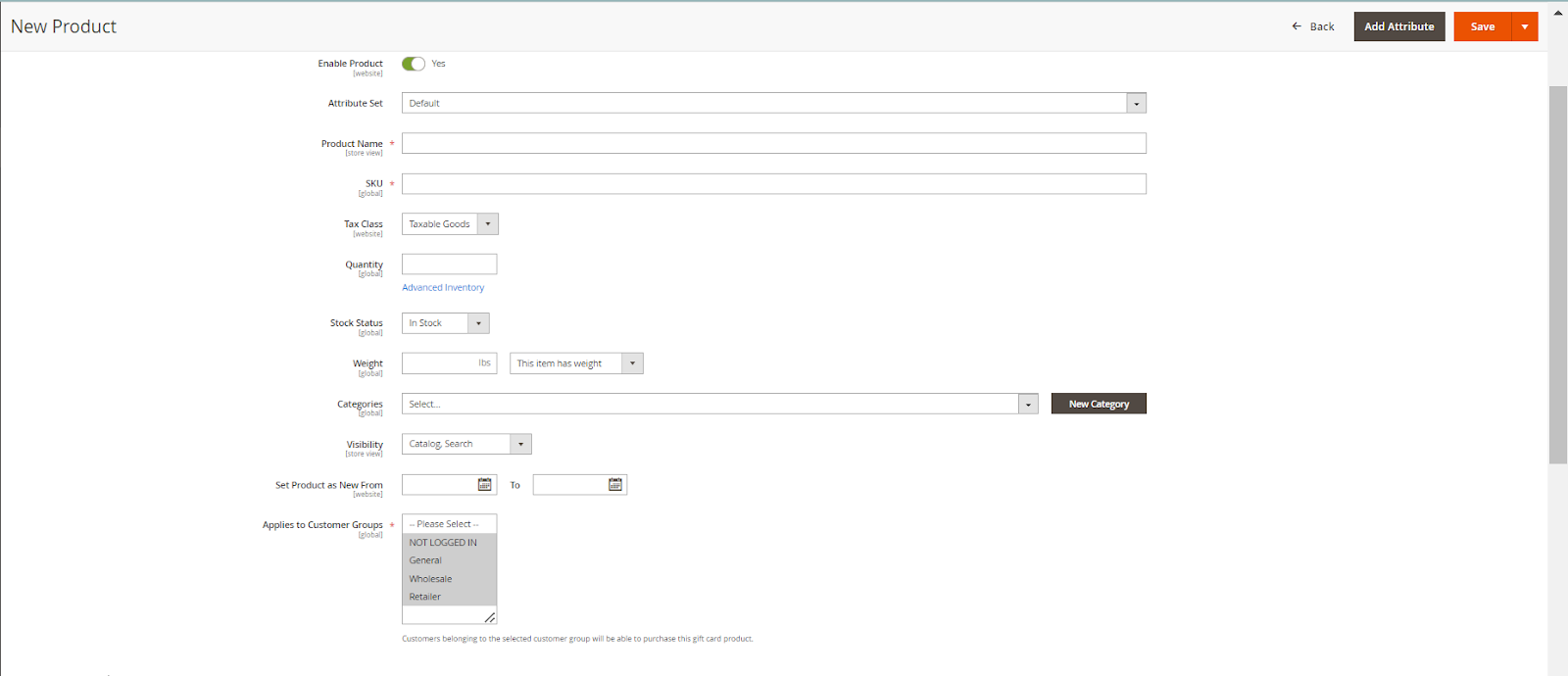 create new gift card product
