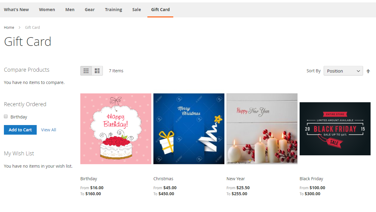 gift card category