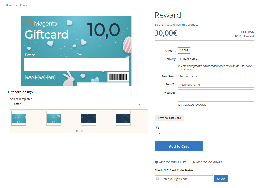 gift card product page