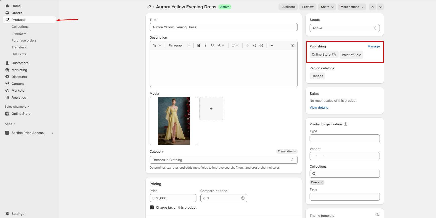 Hide products on Shopify via sales channels