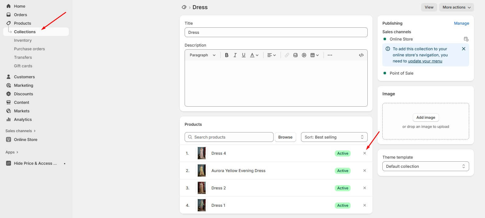Hide products on Shopify using smart or manual collections